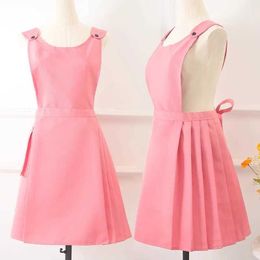 Aprons Restaurant Home Care Service Apron Cross Back Pink Black Rice Cooking Garden Baking Painting Womens Work Pinafore Dress G240529