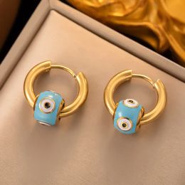 Huggie 14k Yellow Gold Turkish Evil Eye Ball Hoop Earring For Women Girl Fashion Enamel Earrings Party Jewellery Gift