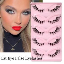 False Eyelashes 5Pairs Half Cat Eye Lashes Faux Mink Winged End Elongated Fake Soft Natural Full Strip