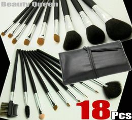 Whole 18 pcs Professional MAKEUP BRUSHES SET GOAT HAIR Black Bag Leather Pouch NEW SHIP5170405