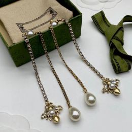 Chandelier Tassel pearl bee Pendant dangle earrings designer for women Personality fashion diamond brass material tassel chain Girl Ladies ar