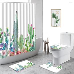 Shower Curtains Cactus Waterproof Painted Plants Nordic Style Bathroom Set Non-Slip Carpet Toilet Cover Bath Curtain With Hooks