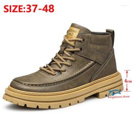 Boots Man Ankle Men Leather Elevator Shoes Retro Style Casual High Top Sneakers Increase Insole 6cm Plus Size 37-48