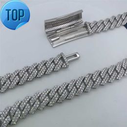 925 Silver Two Rows Moissanite Diamond Cuban Bracelet Hip Hop Jewellery 15mm Vvs Necklace Link Chain