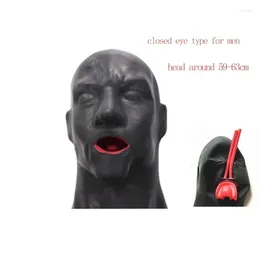 Party Supplies Seamless 3D Latex Hood Fetish Long Nose Tube Red Teeth Gag Rubber Mask Open Closed Eye For Women (Head Around 58-63CM )