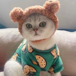 Dog Apparel Cat Hat Soft Cute Short Plush Bear Headgear Small Puppy Cap Comfortable Costume Pet Accessories