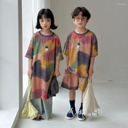 Clothing Sets Summer Kids Fashion Graffiti-letters Clothes Boys Cotton Smudge Set Girls Loose T Shirt Dresses