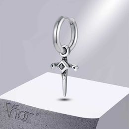Charm Vnox Cross Earrings for Men Women Vintage Stainless Steel Cross Dangle Huggie Hinged Hoop Earrings with Black Stone Y2405310O35