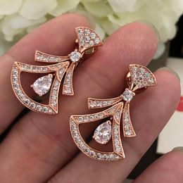 Fan shaped skirt series designer dangle earrings for woman diamond Sterling Silver Gold plated 18K highest fashion brand designer diamond fashion with box 002