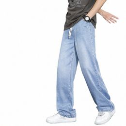 new Summer Lyocell Men's Baggy Jeans Drawstring Elastic Waist Fi Denim Wide-leg Pants Male Brand Trousers m0dr#