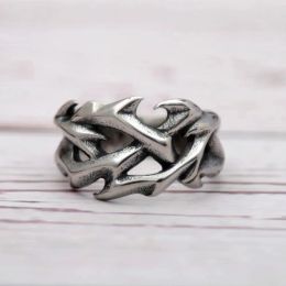 Rings Vintage Jesus Christ Crown of Thorns Ring Mens 14K Gold Wedding Band Rings for Women Couple Lover Boy Biker Jewelry Gift