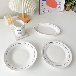 Plates Nordic Blue Letter Round Ceramic Plate Cup Kitchen Dessert Sushi Coffee Cake Wedding Dishware Home Decor