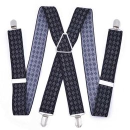 Suspenders Large size adjustable elastic X-back pants large mens suspension womens suspension 55 inches clip red plastic black and white Y240606MFNS