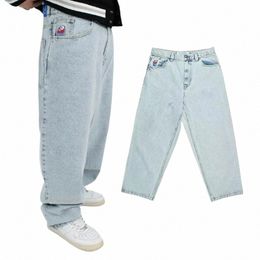 polar Big Boy Jeans Y2K Hip Hop Carto Embroidered Retro Blue Baggy Jeans Pants Mens Womens Gothic High Waist Wide Leg Trouser W3TV#