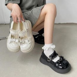 Casual Shoes Kawaii Lace Bowknot White Lolita Women 2024 Heart Buckle Platform Mary Janes Woman Japanese Style Patent Leather Jk