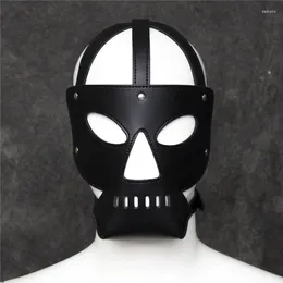 Party Supplies Unisex Masks Role Play Metal Buckle Black PU Sexy Hood Adult Open Eye Nose Face Mask Halloween