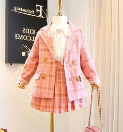 Set di abbigliamento per bambini 2020 Autunno Nuove ragazze Maniche lunghe Pink Pink Plaid 2 Pcs Skirt Abiti per bambini X0923307S9225351