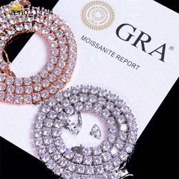 Goldleaf Custom Hiphop Moissanite Chain Men 3-5mm GRA certificato VVS Diamond 925 Collana di tennis in moissanite in argento sterling