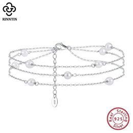 Anklets Rinntin 925 Sterling Silver Three Layered Natural Pearls Anklets for Women Fashion Foot Ankle Straps Jewellery SA52 24604
