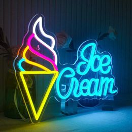 LED Neon Sign Ice Cream n Sign Led Dimmable for Ice Cream Shop Business Dessert Store Bar Party Window Hanging Decor n Sign USB Powered