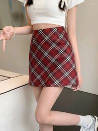 Skirts Summer Womem Tweed High Waist Mini Skirt Vintage Plaid A-Line 2024 Casual Preppy Y2K Faldas Sweet Spicy Girls