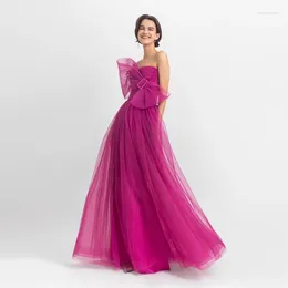 Casual Dresses Fuchsia A-line Long Tulle Women Maxi Gowns To Party Strapless Big Bow Pretty Formal Bridal Tutu Dress