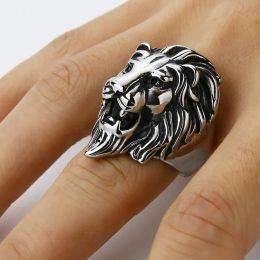 Rings Sirius Mens 14K White Gold Vintage African Lion King Face Lion Head Ring for Men Women