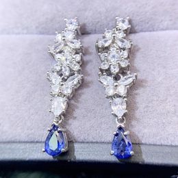 Dangle Earrings Natural Real Blue Sapphire Drop Earring Luxury Flower Style 0.5ct 2pcs Gemstone 925 Sterling Silver Fine Jewelry L243161