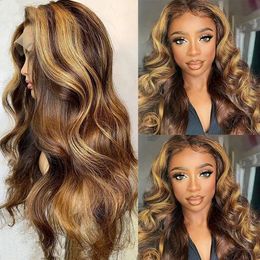 Ombre Blonde Body Wave Lace Front Wig HD Highlight Wig Simulation Human Hair Brazilian Glueless Wig 360 Full Lace Frontal Wigs For Wome Ucdp