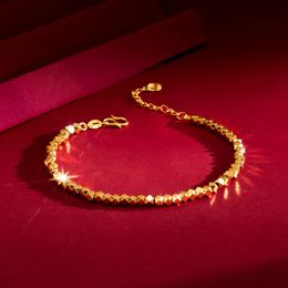 Real 18K Gold Chain Bracelet for Women Pure Adjustable Trendy Laser Beads Fine Jewellery Gift 240604