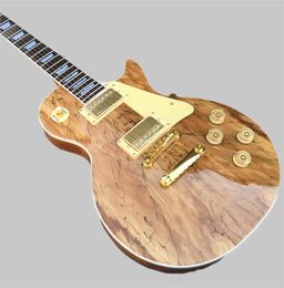 Factory custom natural electric guitar with map pattern veneer, mahogany Fretboard, double stone bridge, can be customized 25888