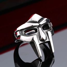 Rings Vintage Classic Goth Hip Hop Mf Doom Mask Rings For Men Boys Punk Egyptian Pharaoh 14K White Gold Ring Fashion Jewelry Gifts
