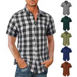 Men's Casual Shirts Mens Short Sleeve Men S Shirt Sleeved European And N Plaid Top Large Neck