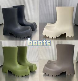 Fashione square toes Paris Blcg High Tall Boots shoes Trooper Rubber boot rain boots black beige olive grey Luxury men women Platf2437065