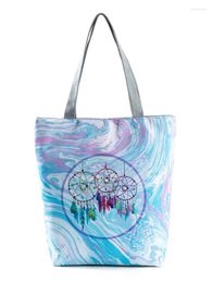 Shoulder Bags Lady Blue Watercolour Handbag Storage Bag Female Large Capacity Circle Tote Women Feather Print Shopping