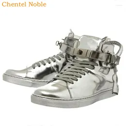 Casual Shoes Chentel Noble Patent Leather Flats Bottom Men 2024 Sneakers Metal Lock Ankle Fashion Male Silver Gold