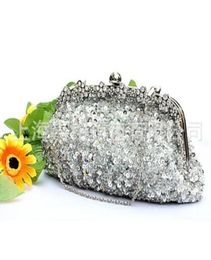 2015 In stock silver crystal sequin heavy beaded antique wedding bridal handbag evening party handbag clutch6259058