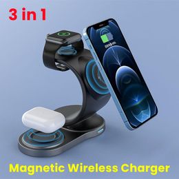 3 in 1 Wireless Charger Magnetic Wireless Charging Station Desk Phone Chargers For iPhone iWatch Airpods 15W Fast Charge Dock Smart Mobile Phone