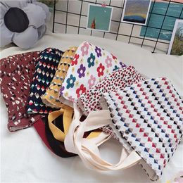 Storage Bags Mini Handbag Wrinkle Shopping Bag For Girl Fresh Small Cotton Ruffle Tote Flower Print Lunch Everyday Foldable Cloth