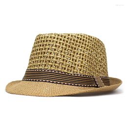 Berets British Men Beach Sun Hats Summer Cowboy Fedora Retro Jazz Hat Breathable Straw Caps Outdoor Panama Man Gentleman Holiday Sunhat
