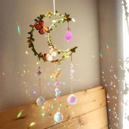 Decorative Figurines Crystals Wind Chime Star Moon Butterfly Hanging Ornament Sun Catcher Diamond Prisms Rainbow Maker Pendant Home Garden