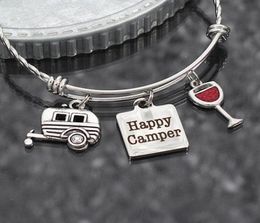 8pcslot Happy Camper Bracelet camping gift RV travel trailer charm Stainless Steel adjustable bangle glamping Jewellery gift7185002