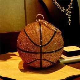 HBP 2021 Basketball Bag Round Ball Gold Clutch Purse Crossbody for Womens Evening Rhinestone Handbags Ladies Party Shoulder Purses Pink 221i