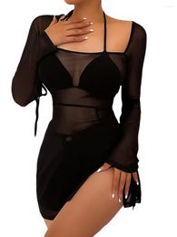 Women S Sexy Sheer Mesh Long Sleeve Square Neck Ruched Side Slit Bodycon Mini Dress Clubwear