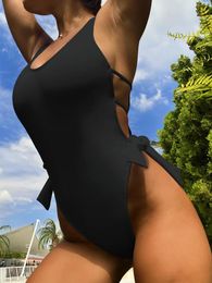 Women's Swimwear Solid Colour Monokini Push-up Bras One-piece Swimsuit Backless Bandage Bikinis Women Hollow Out Beach Clothing