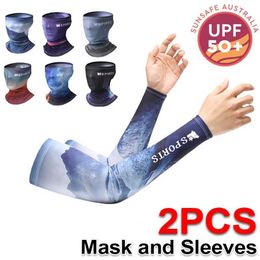 Sleevelet Arm Sleeves 2-piece summer cooling arm cover and face mask mens summer ice silk arm cover used to hide tattoos UV outdoor sun bike unisex Y240601T92M
