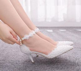 Large Size Women039s Shoes White Lace High Heels Banquet Wedding Shoes Bridal Sweet Pointed Shoes7886128