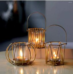 Candle Holders Nordic Metal Gold Tealight With Glass Cover Windproof Holder Home Decor Wedding Holiday Decorations