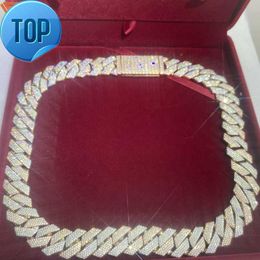 Custom Hip Hop Luxury Necklace Handmade 15mm18mm Width 22 Inches 3tone 4 Tone Vvs d Moissanite Diamond Cuban Link Chain