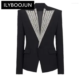 Women's Suits ILYBOOJUN Est 2024 Fashion Designer Jacket Rhinestone Diamonds Strass Beaded Sinble Button Blazer